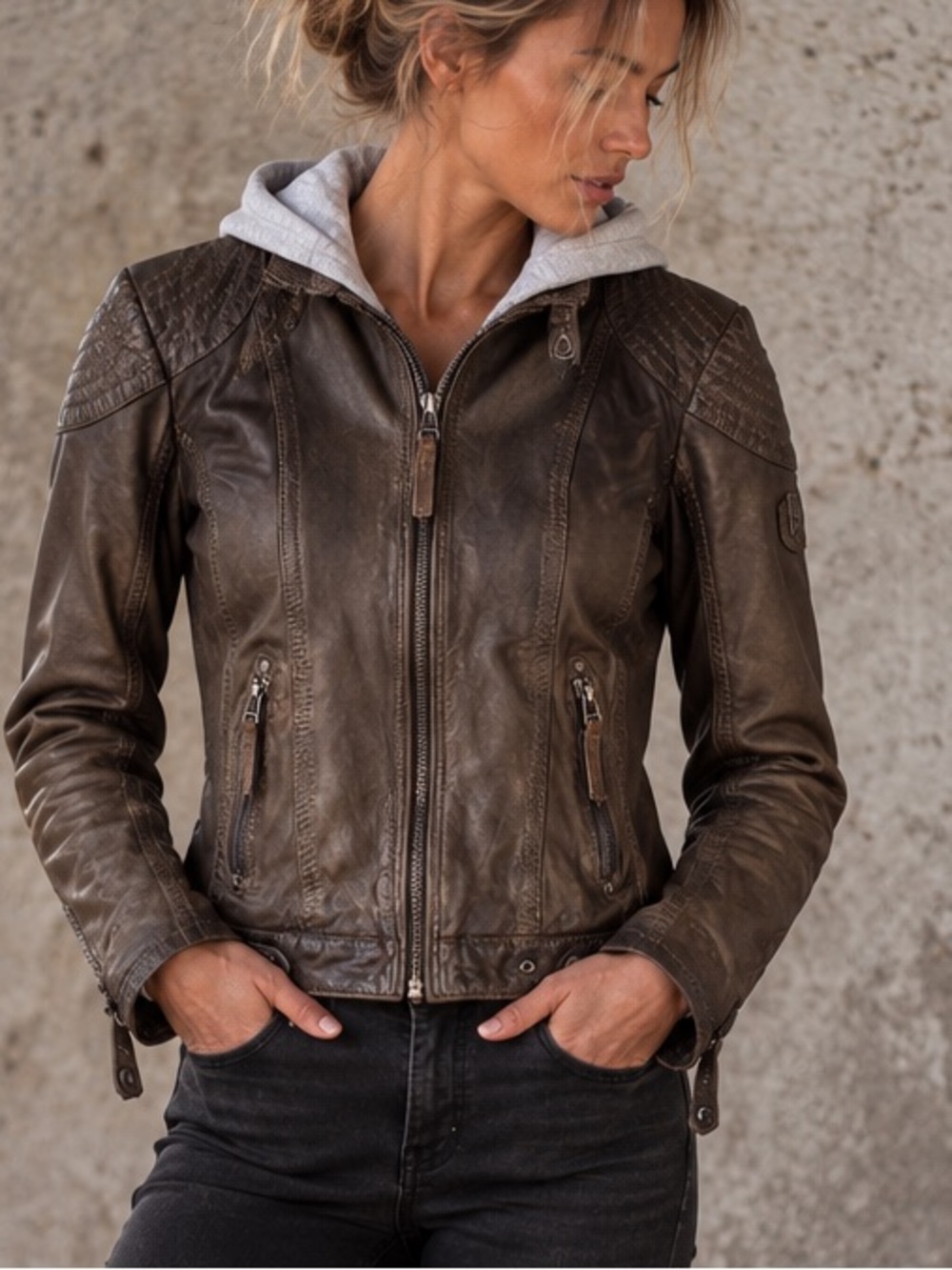 Mauritius Gipsy Casha Lamov Lamb Leather Jacket Brown Ombre Gray M/8 GG Casha